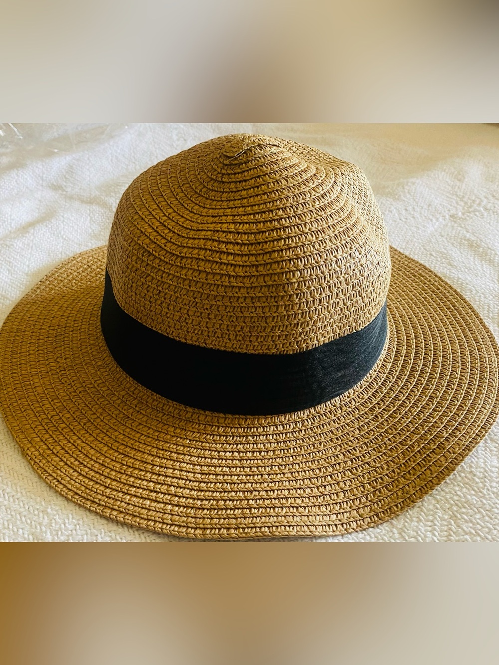 Women's Straw Sun Hat with Black Band